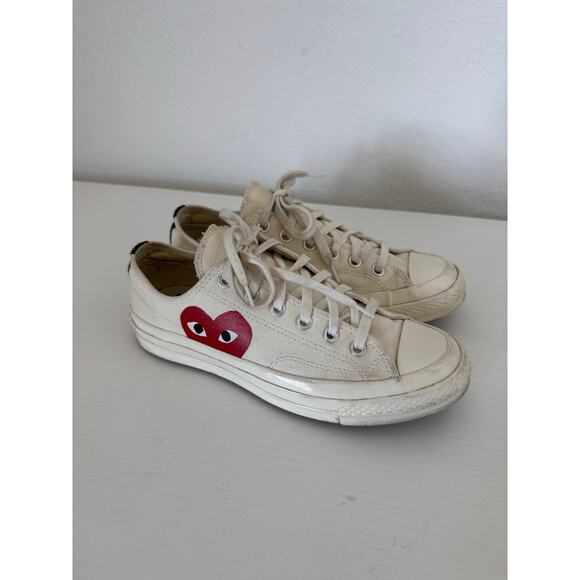 Converse Comme De Garçons Women’s White Low Sneakers Red Heart Size 8 - Picture 6 of 8